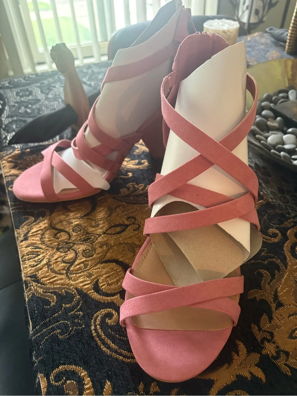 ๐ท Size 13 Wide Width Women's Strappy Rose Pink Block-Heel Sandals - Picture 1 of 7